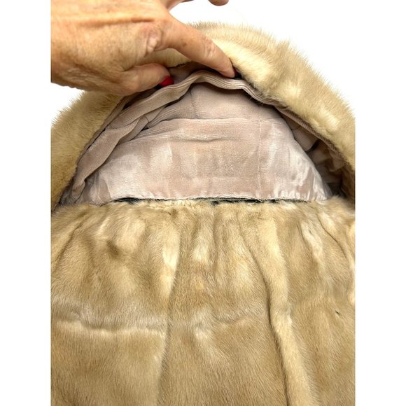 Women’s Mink Cape Vtg 1980s Blond S Shawl Collar Hook Closure Elbow Slits - Picture 8 of 17
